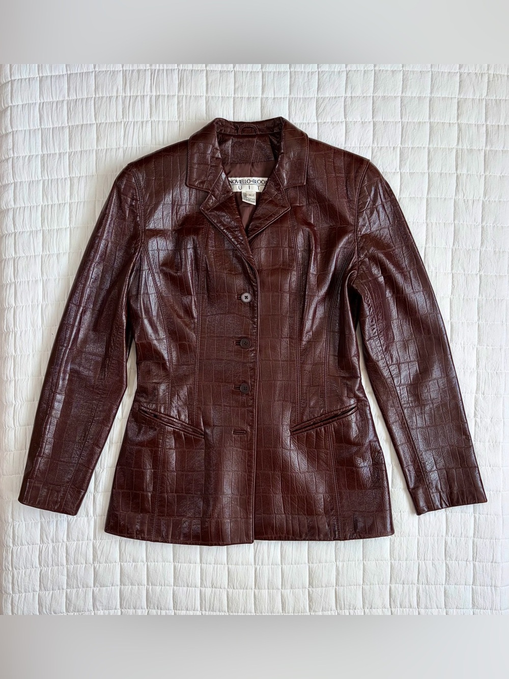 VTG Noviello Bloom Women's Brown Leather Blazer Jacket Size 6 Crocodile Embossed